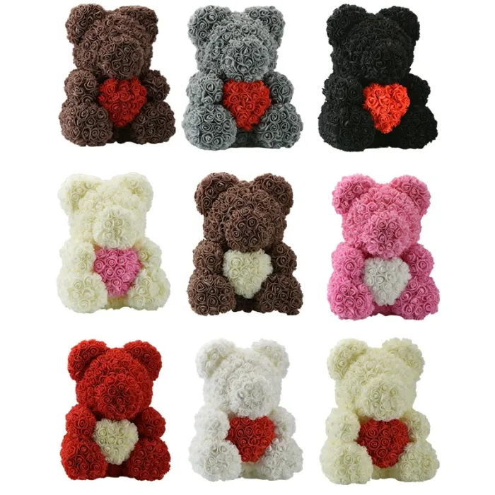 Infini rose fleur ours en peluche avec coeur 40 cm